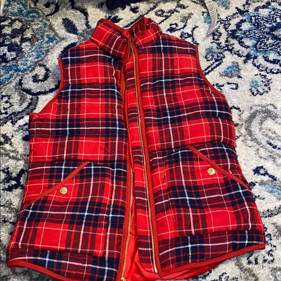 Merona Jackets & Blazers - Red plaid puffy vest